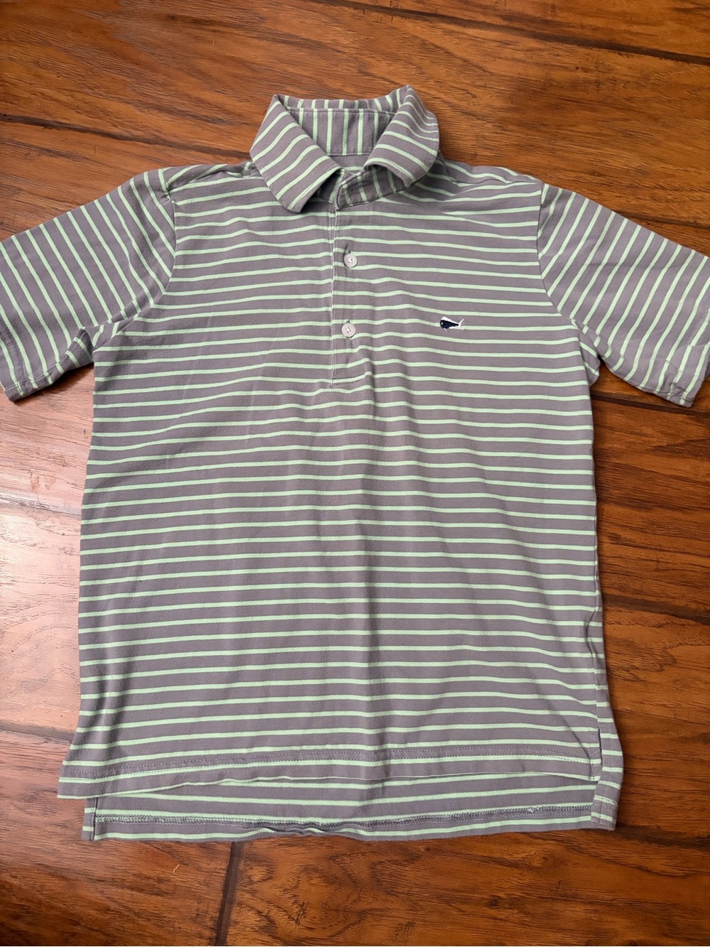 Boys Striped Polo Shirt in Gray and Light Green Size Small